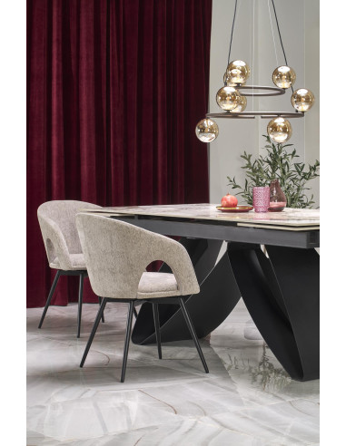 HILARIO Stół Rozkładany 180-260cm Spiek Biały Marmur | Nogi Stalowe Czarne