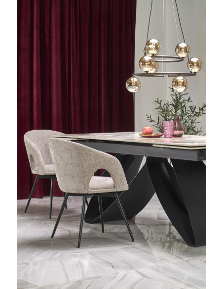 HILARIO Stół Rozkładany 180-260cm Spiek Biały Marmur | Nogi Stalowe Czarne