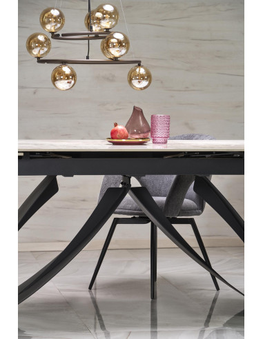 HILARIO Stół Rozkładany 180-260cm Spiek Biały Marmur | Nogi Stalowe Czarne