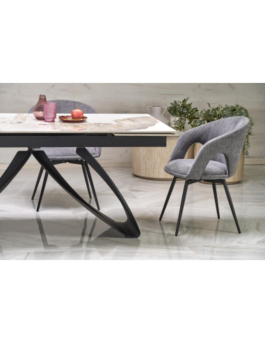 HILARIO Stół Rozkładany 180-260cm Spiek Biały Marmur | Nogi Stalowe Czarne