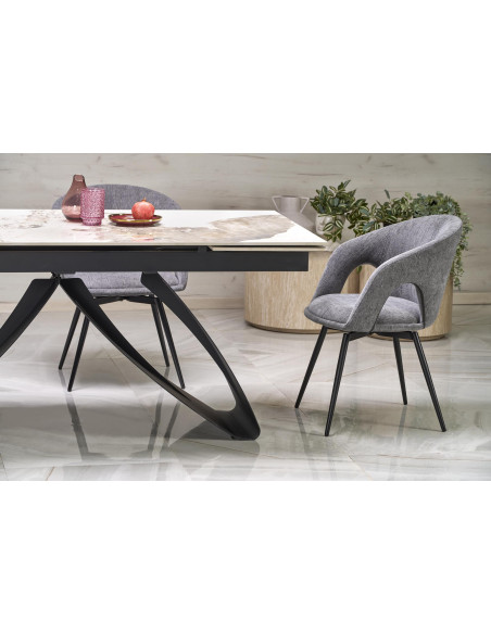 HILARIO Stół Rozkładany 180-260cm Spiek Biały Marmur | Nogi Stalowe Czarne