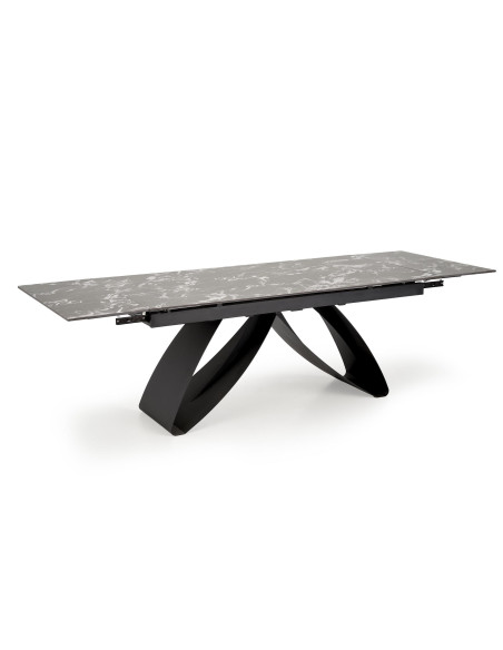 HILARIO Stół Rozkładany 180-260 cm Spiek Czarny Marmur z Żyłami | Nogi Czarne