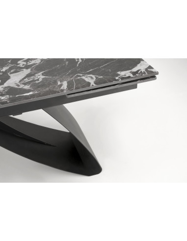 HILARIO Stół Rozkładany 180-260 cm Spiek Czarny Marmur z Żyłami | Nogi Czarne