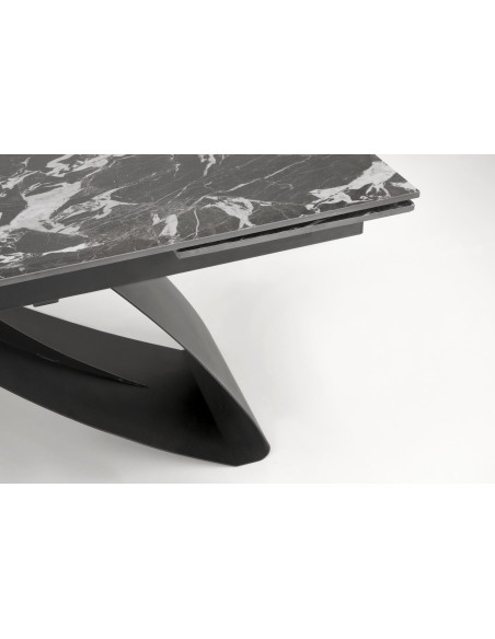 HILARIO Stół Rozkładany 180-260 cm Spiek Czarny Marmur z Żyłami | Nogi Czarne