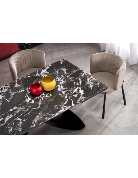 HILARIO Stół Rozkładany 180-260 cm Spiek Czarny Marmur z Żyłami | Nogi Czarne