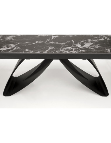 HILARIO Stół Rozkładany 180-260 cm Spiek Czarny Marmur z Żyłami | Nogi Czarne