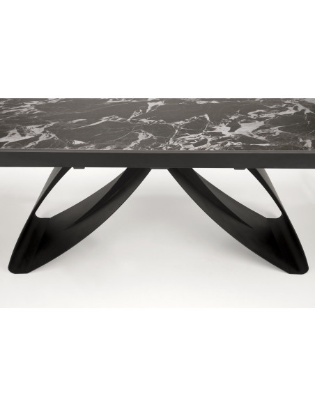 HILARIO Stół Rozkładany 180-260 cm Spiek Czarny Marmur z Żyłami | Nogi Czarne