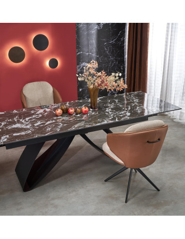 HILARIO Stół Rozkładany 180-260 cm Spiek Czarny Marmur z Żyłami | Nogi Czarne
