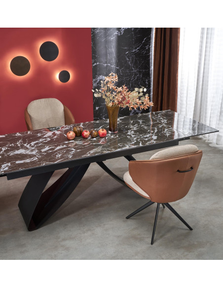 HILARIO Stół Rozkładany 180-260 cm Spiek Czarny Marmur z Żyłami | Nogi Czarne