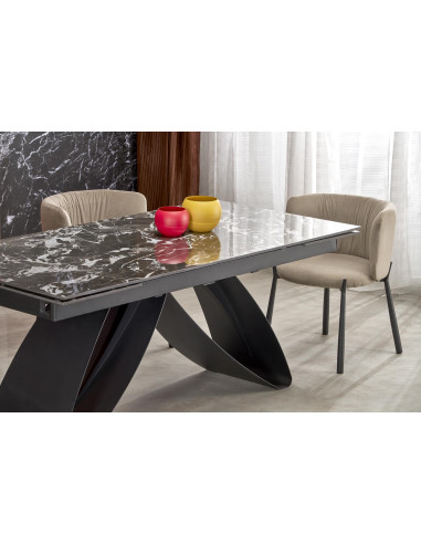 HILARIO Stół Rozkładany 180-260 cm Spiek Czarny Marmur z Żyłami | Nogi Czarne