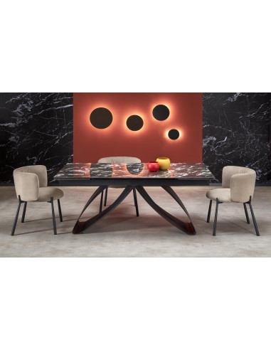 HILARIO Stół Rozkładany 180-260 cm Spiek Czarny Marmur z Żyłami | Nogi Czarne