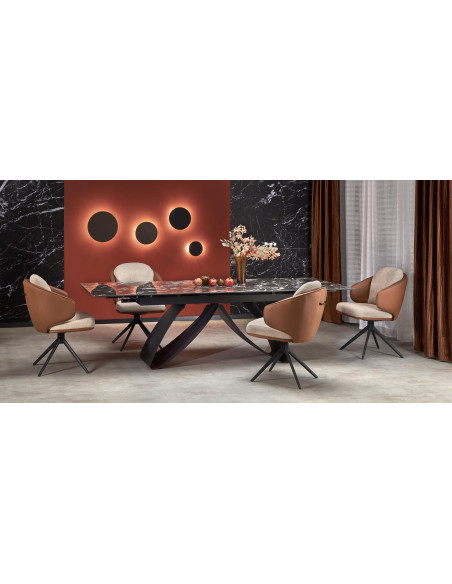 HILARIO Stół Rozkładany 180-260 cm Spiek Czarny Marmur z Żyłami | Nogi Czarne