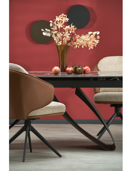 HILARIO Stół Rozkładany 180-260 cm Spiek Czarny Marmur z Żyłami | Nogi Czarne