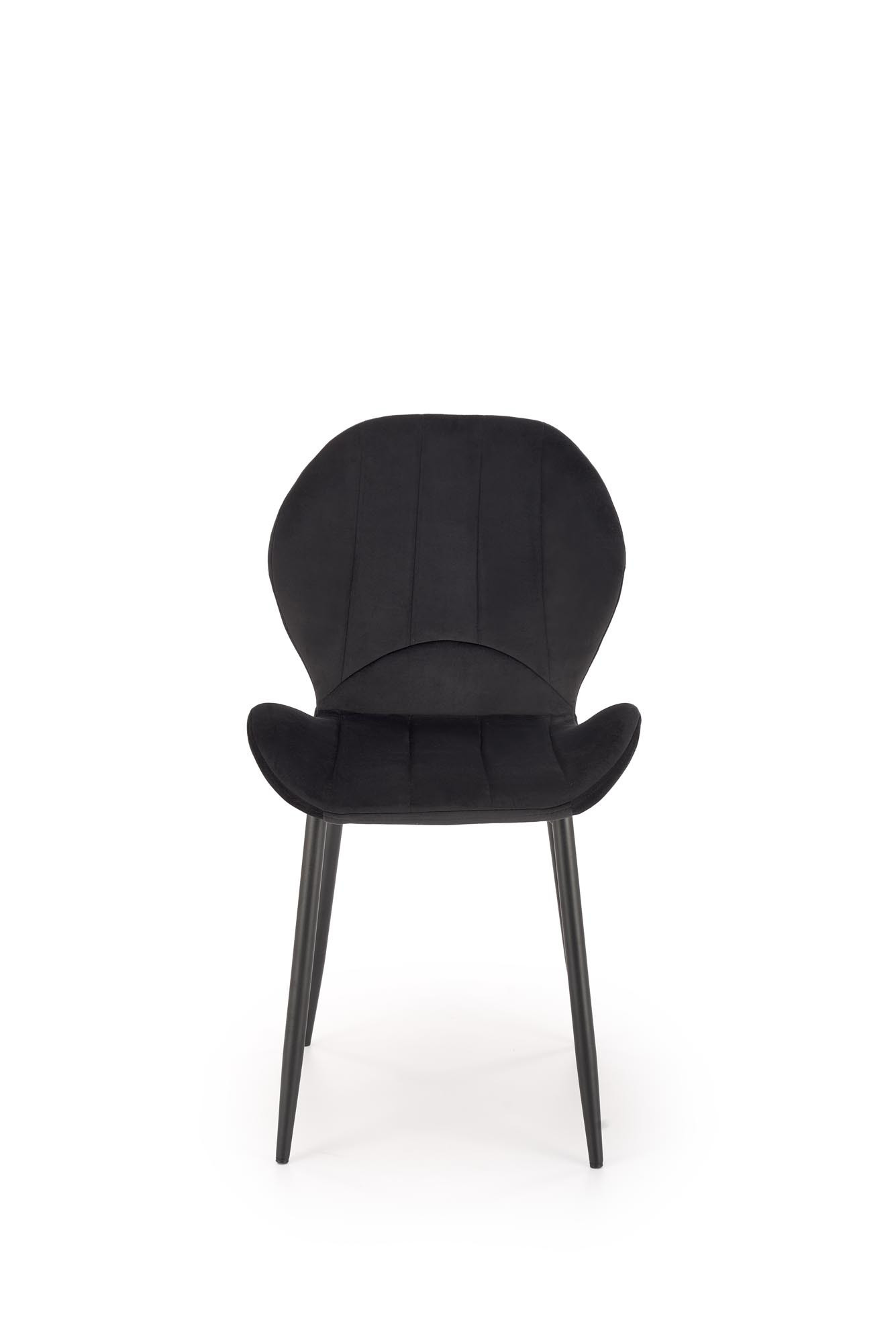 Czarne krzesło K538 z weluru, stalowe nogi, kubełkowe oparcie – zdjęcie z przodu.