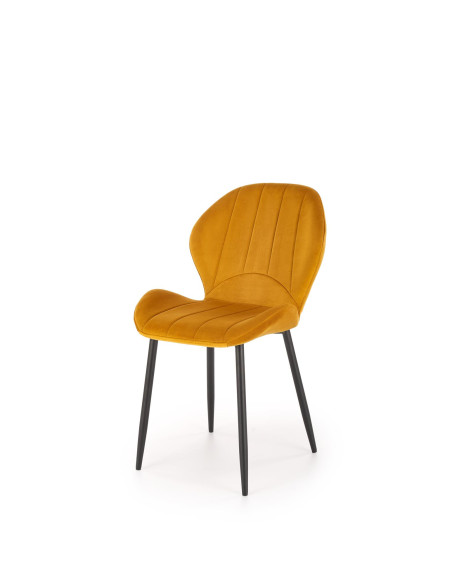 K538 Krzesło Musztardowe Velvet w Pasy, Nogi Czarne - Komfort i Styl