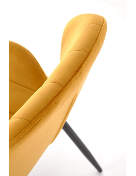 K538 Krzesło Musztardowe Velvet w Pasy, Nogi Czarne - Komfort i Styl