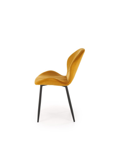 K538 Krzesło Musztardowe Velvet w Pasy, Nogi Czarne - Komfort i Styl