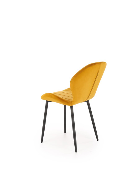 K538 Krzesło Musztardowe Velvet w Pasy, Nogi Czarne - Komfort i Styl