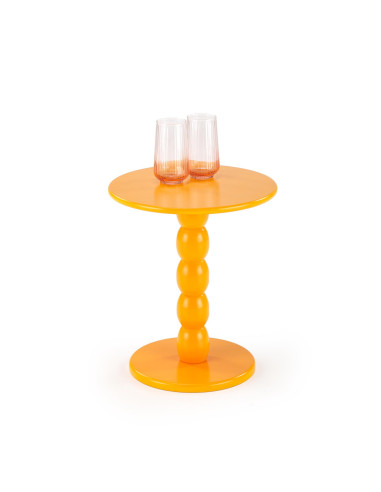 CIRILLA Ława Okrągła Musztardowa fi40/47 cm | MDF Lakierowany / Drewno Lite