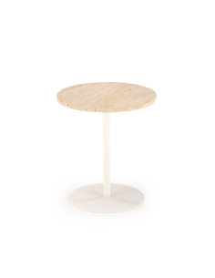 TRAVERSO S Ława Okrągła Fi35/56 cm, Blat Kamienny Trawertyn, Podstawa Stalowa