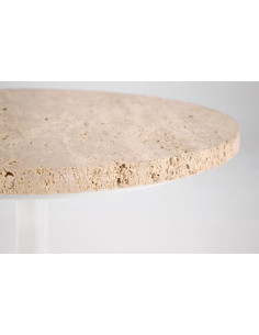 TRAVERSO S Ława Okrągła Fi35/56 cm, Blat Kamienny Trawertyn, Podstawa Stalowa 2