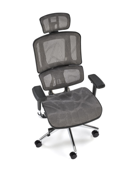 ETHAN Fotel Biurowy Popielaty Regulowane Oparcie, Podłokietniki, Zagłówek