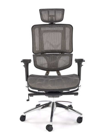ETHAN Fotel Biurowy Popielaty Regulowane Oparcie, Podłokietniki, Zagłówek