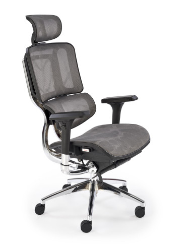 ETHAN Fotel Biurowy Popielaty Regulowane Oparcie, Podłokietniki, Zagłówek