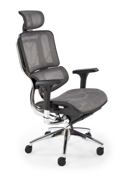 ETHAN Fotel Biurowy Popielaty Regulowane Oparcie, Podłokietniki, Zagłówek