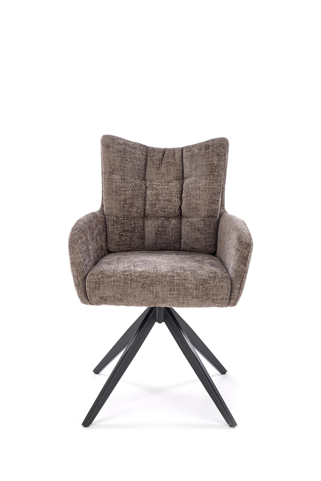 Popielate krzesło obrotowe K540 z pikowanym oparciem i stalowymi nogami – widok z przodu.