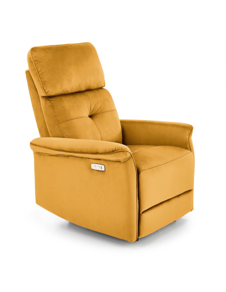 SEMIR Fotel Rozkładany Elektrycznie Musztardowy | Velvet | Gniazdo USB