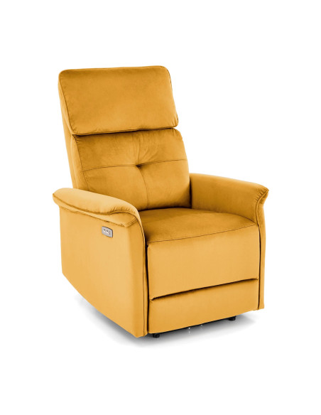 SEMIR Fotel Rozkładany Elektrycznie Musztardowy | Velvet | Gniazdo USB