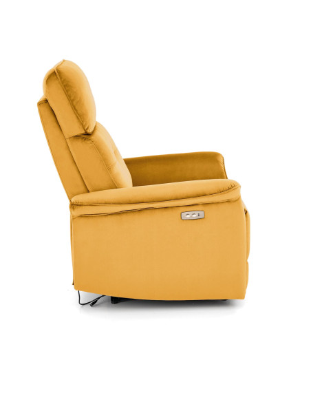 SEMIR Fotel Rozkładany Elektrycznie Musztardowy | Velvet | Gniazdo USB