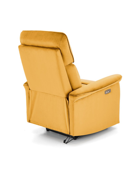 SEMIR Fotel Rozkładany Elektrycznie Musztardowy | Velvet | Gniazdo USB