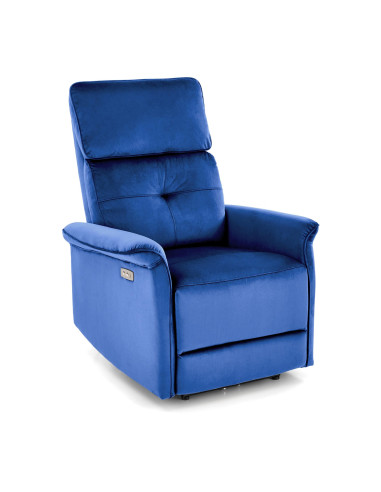 SEMIR Fotel Rozkładany Elektrycznie Granatowy | Velvet | Gniazdo USB