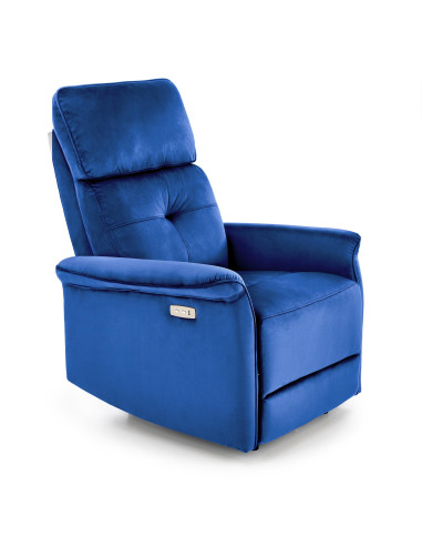 SEMIR Fotel Rozkładany Elektrycznie Granatowy | Velvet | Gniazdo USB