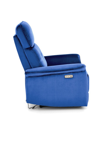 SEMIR Fotel Rozkładany Elektrycznie Granatowy | Velvet | Gniazdo USB