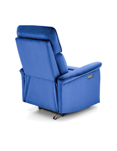 SEMIR Fotel Rozkładany Elektrycznie Granatowy | Velvet | Gniazdo USB