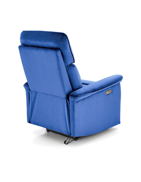 SEMIR Fotel Rozkładany Elektrycznie Granatowy | Velvet | Gniazdo USB