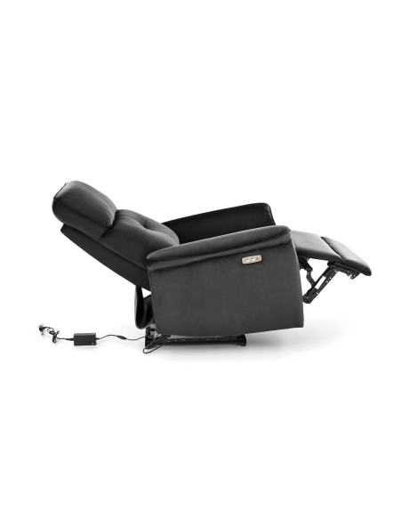 SEMIR Fotel Rozkładany Elektrycznie Czarny | Velvet | Gniazdo USB
