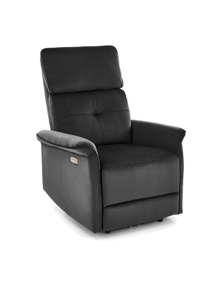 SEMIR Fotel Rozkładany Elektrycznie Czarny | Velvet | Gniazdo USB