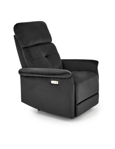 SEMIR Fotel Rozkładany Elektrycznie Czarny | Velvet | Gniazdo USB