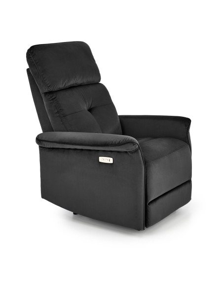 SEMIR Fotel Rozkładany Elektrycznie Czarny | Velvet | Gniazdo USB