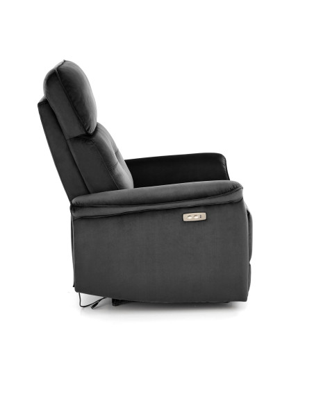 SEMIR Fotel Rozkładany Elektrycznie Czarny | Velvet | Gniazdo USB