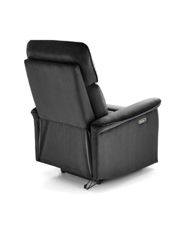 SEMIR Fotel Rozkładany Elektrycznie Czarny | Velvet | Gniazdo USB
