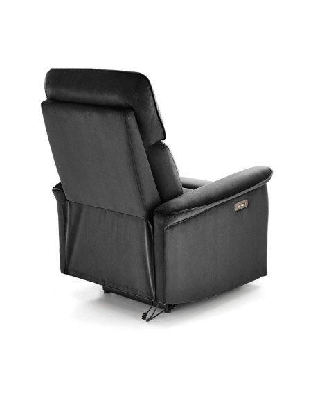 SEMIR Fotel Rozkładany Elektrycznie Czarny | Velvet | Gniazdo USB