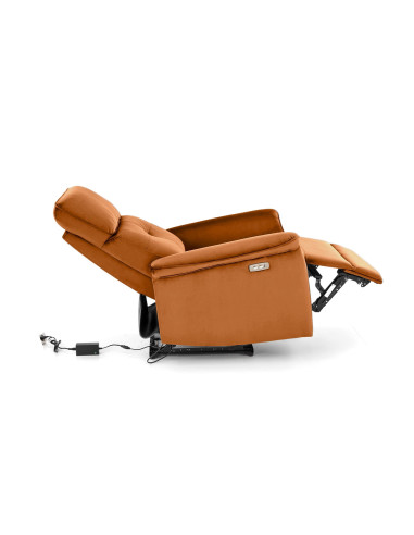 SEMIR Fotel Rozkładany Elektrycznie Cynamonowy | Velvet | Gniazdo USB
