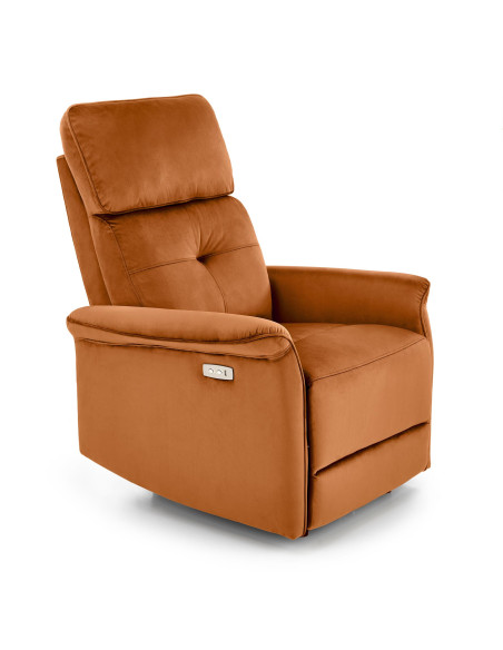 SEMIR Fotel Rozkładany Elektrycznie Cynamonowy | Velvet | Gniazdo USB