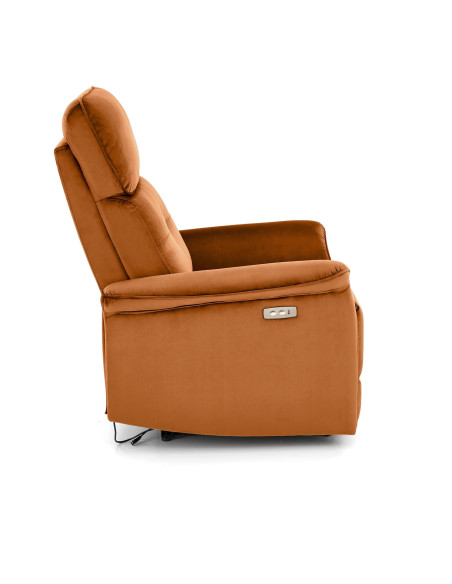 SEMIR Fotel Rozkładany Elektrycznie Cynamonowy | Velvet | Gniazdo USB