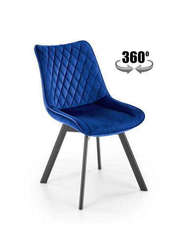 K520 Krzesło Granatowe w Romby Obracane 360° | Velvet | Nogi Czarne
